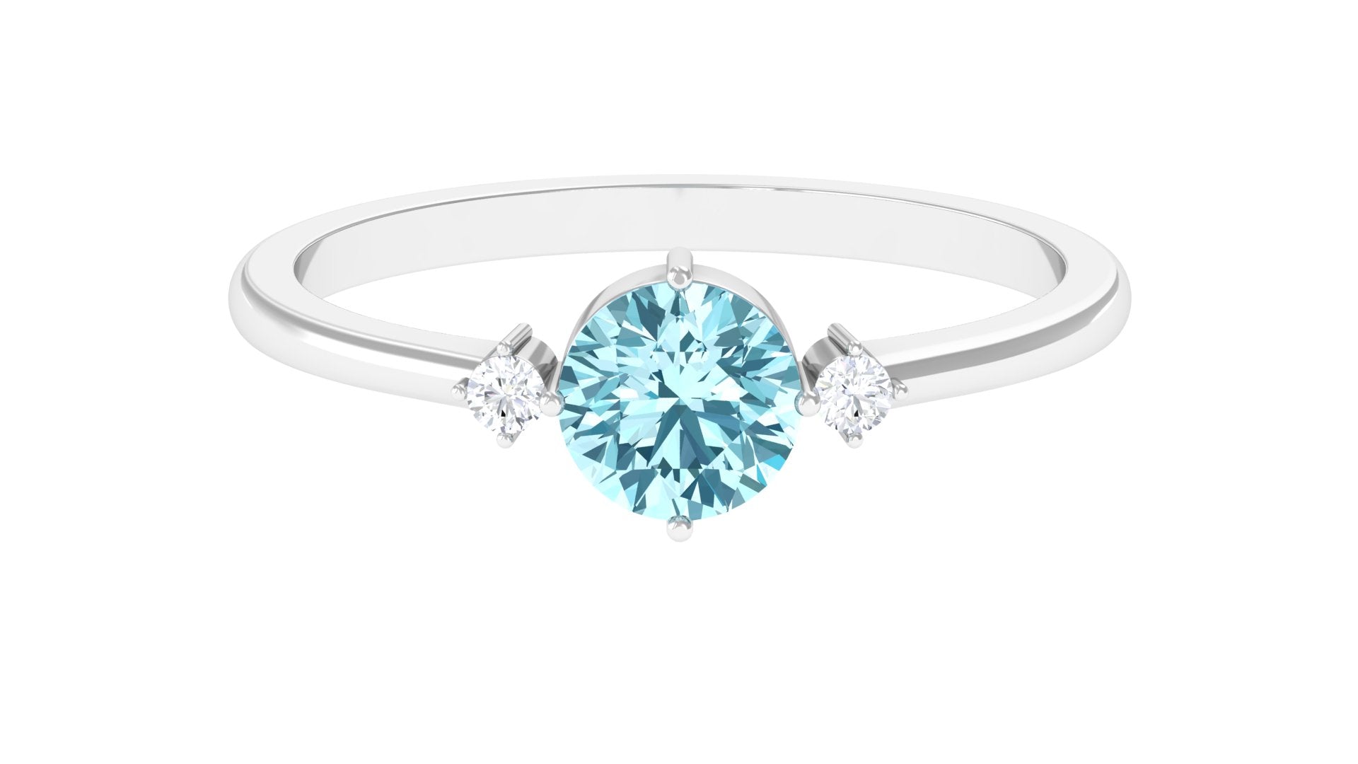 Rosec Jewels-Round Aquamarine Solitaire Promise Ring with Diamond