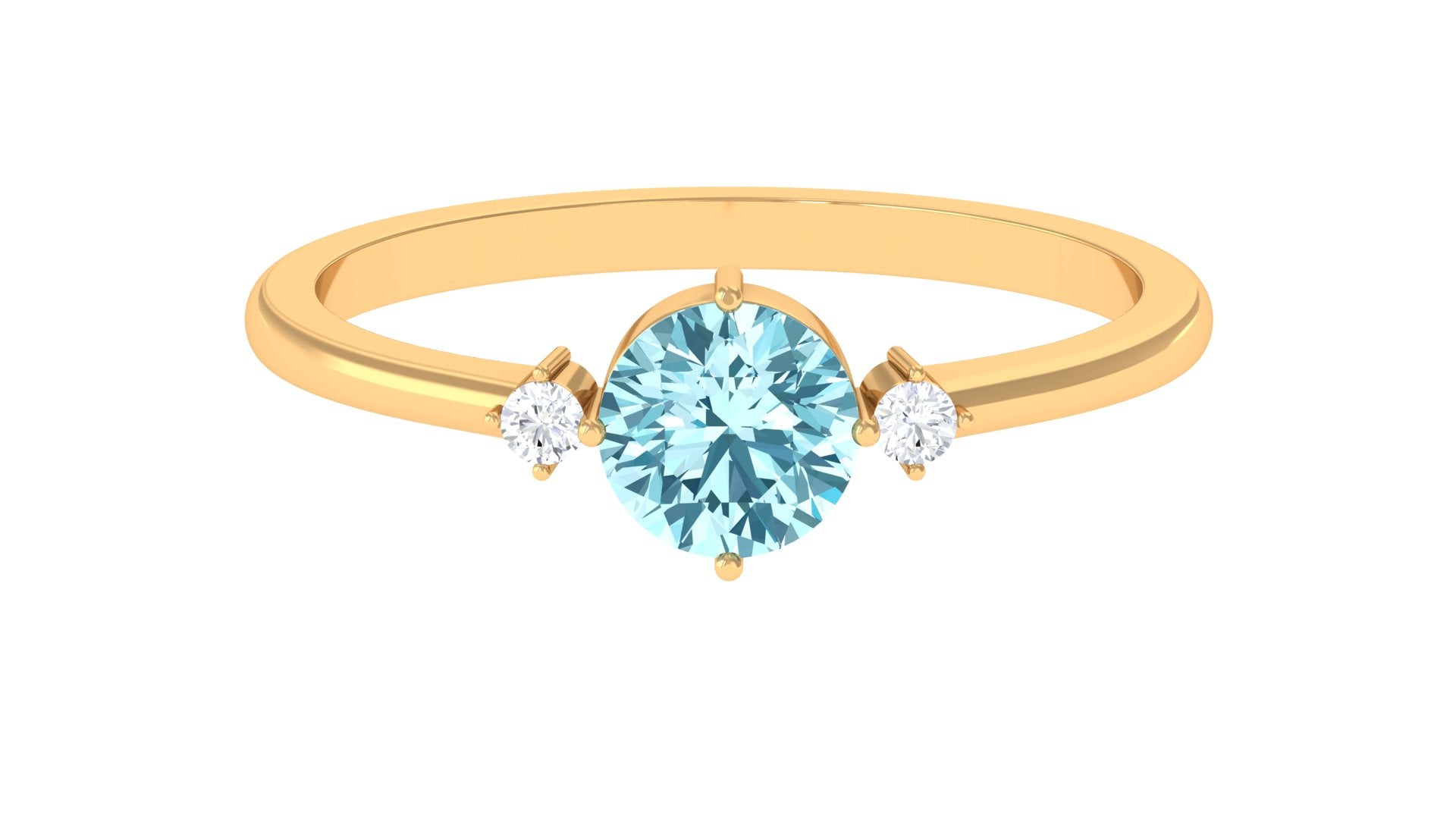 Rosec Jewels-Round Aquamarine Solitaire Promise Ring with Diamond