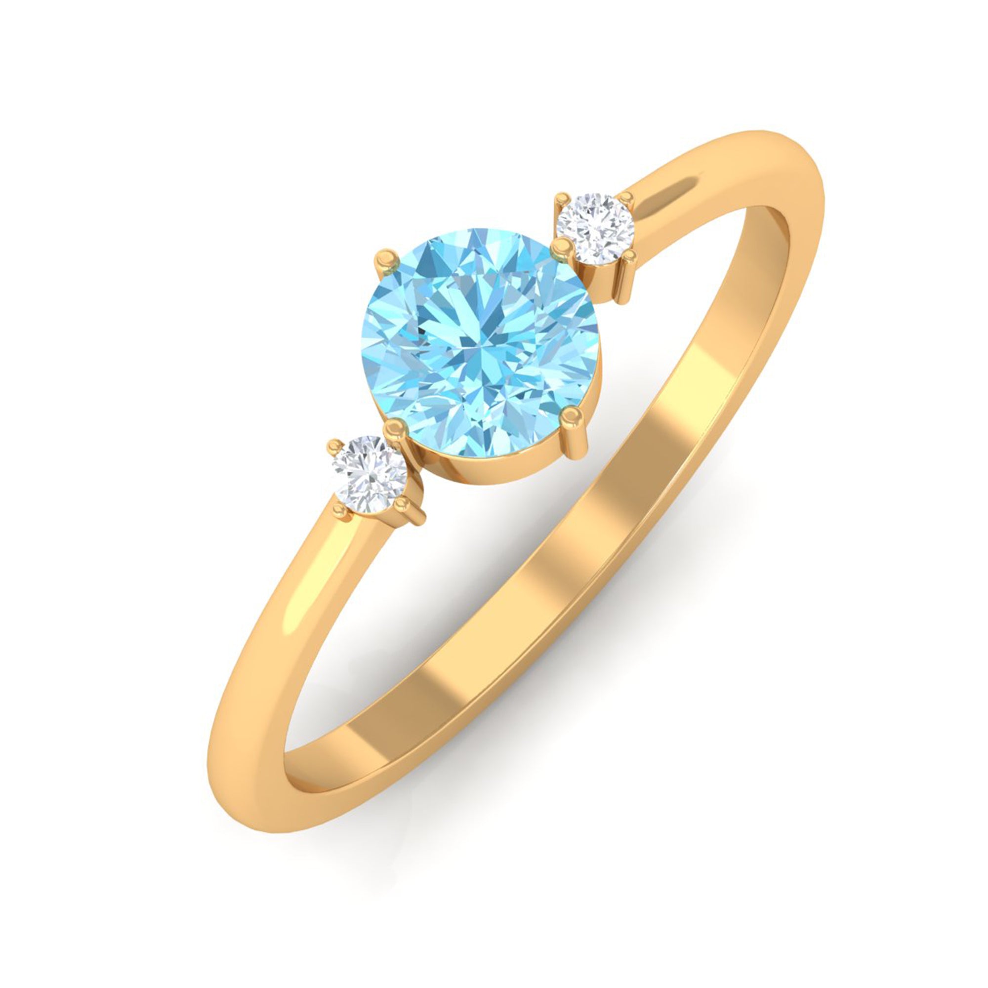 Rosec Jewels-Round Aquamarine Solitaire Promise Ring with Diamond