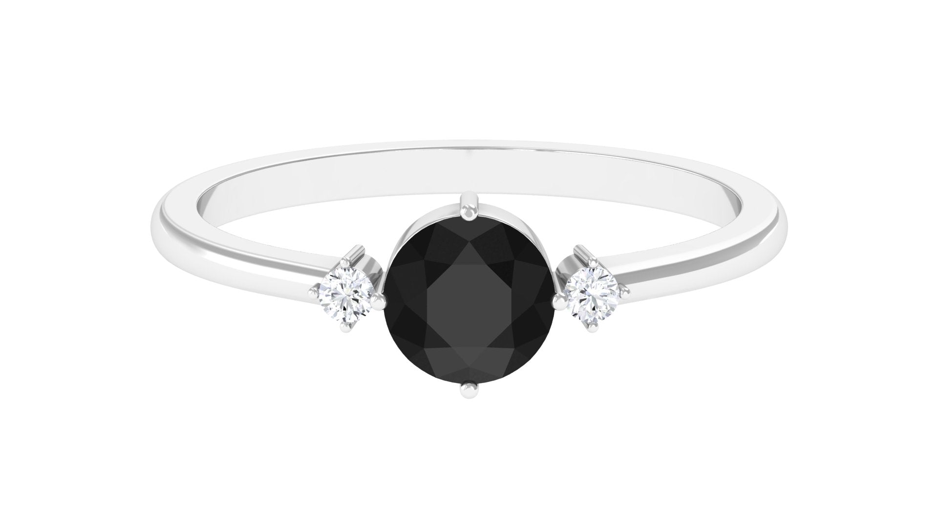 Rosec Jewels-Minimal Round Black Onyx Promise Ring with Diamond