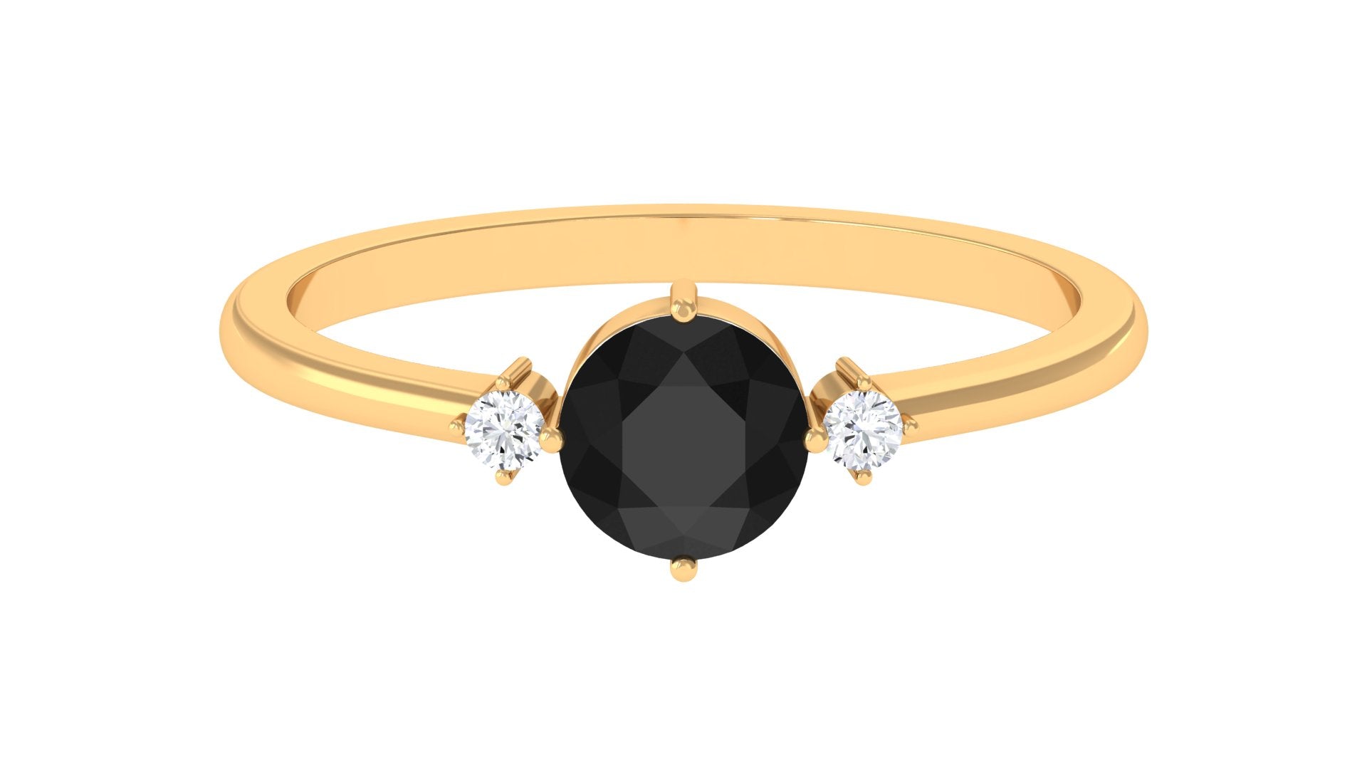 Rosec Jewels-Minimal Round Black Onyx Promise Ring with Diamond