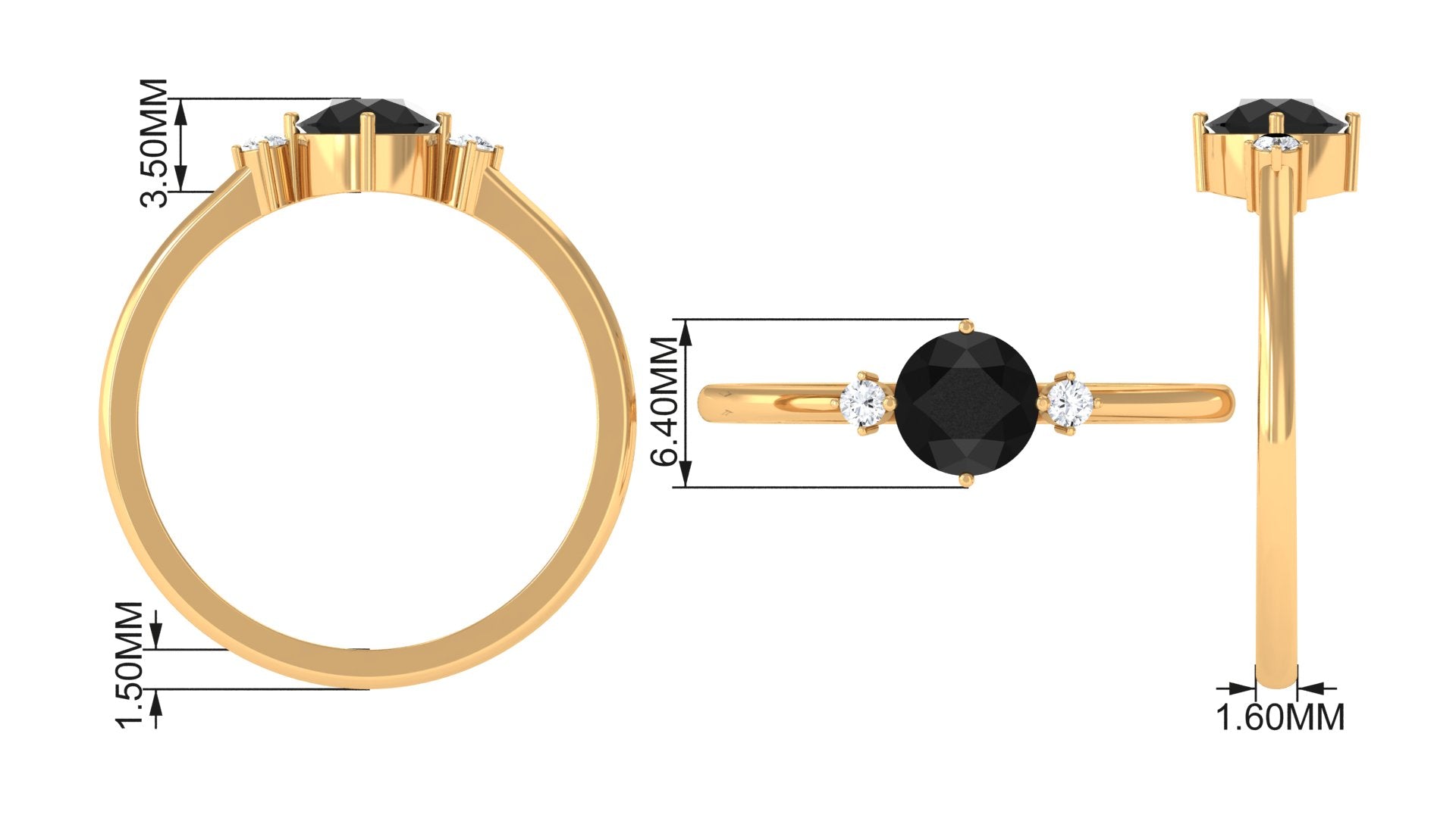 Rosec Jewels-Minimal Round Black Onyx Promise Ring with Diamond