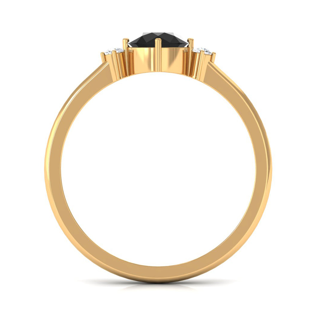 Rosec Jewels-Minimal Round Black Onyx Promise Ring with Diamond