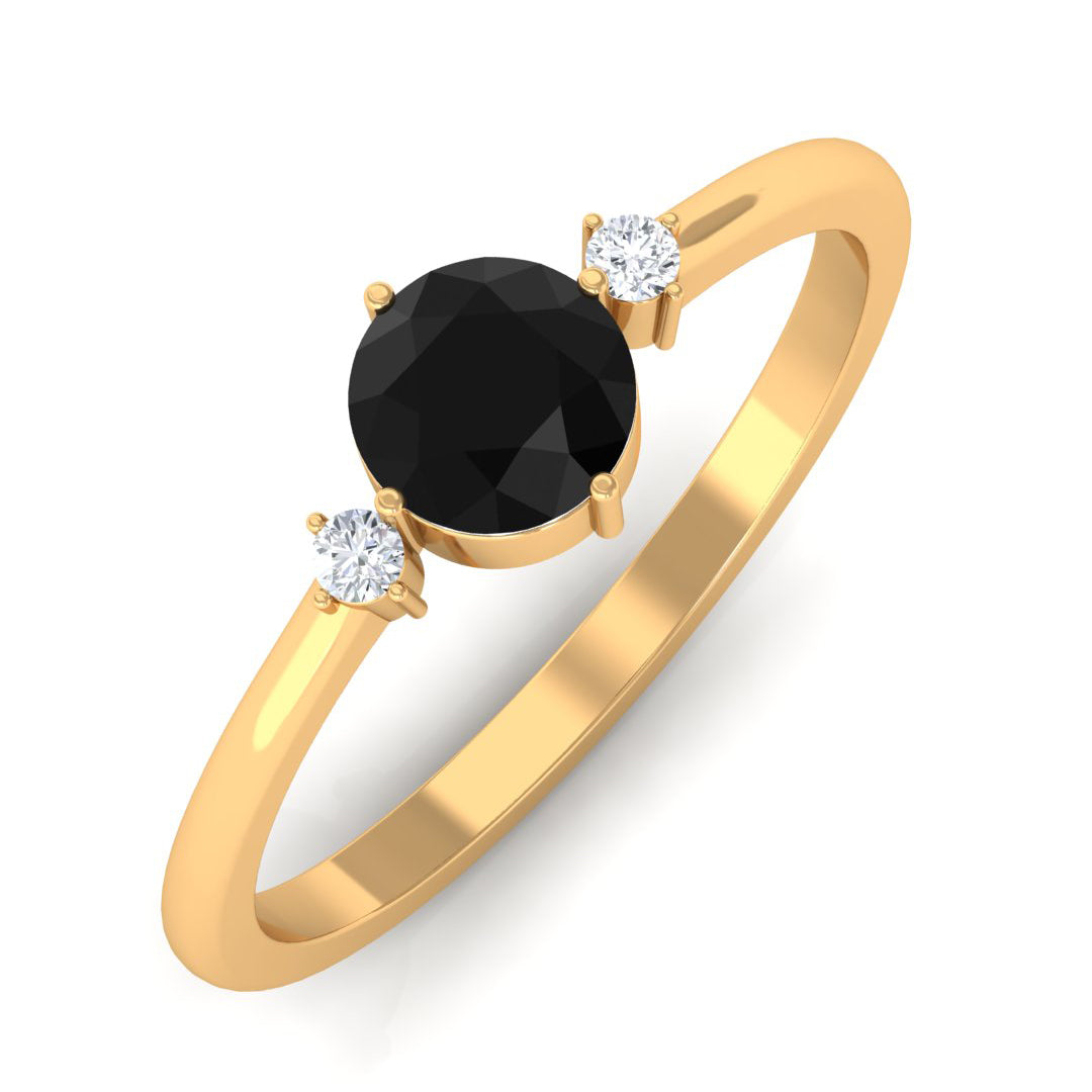 Rosec Jewels-Minimal Round Black Onyx Promise Ring with Diamond