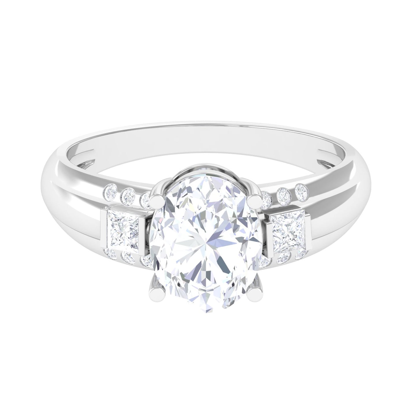 Rosec Jewels-Oval Cut Moissanite Solitaire Statement Engagement Ring with Accent