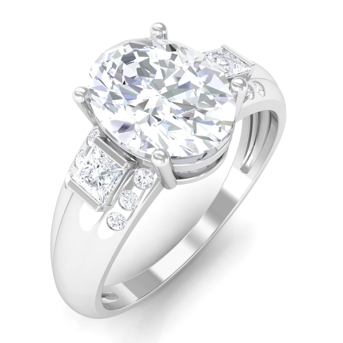 Rosec Jewels-Oval Cut Moissanite Solitaire Statement Engagement Ring with Accent