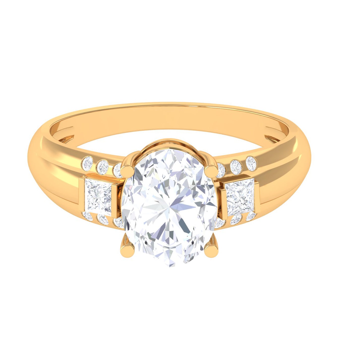 Rosec Jewels-Oval Cut Moissanite Solitaire Statement Engagement Ring with Accent