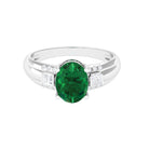 Rosec Jewels-Oval Cut Solitaire Lab Grown Emerald Statement Engagement Ring with Diamond