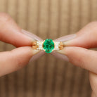 Rosec Jewels-Oval Cut Solitaire Lab Grown Emerald Statement Engagement Ring with Diamond