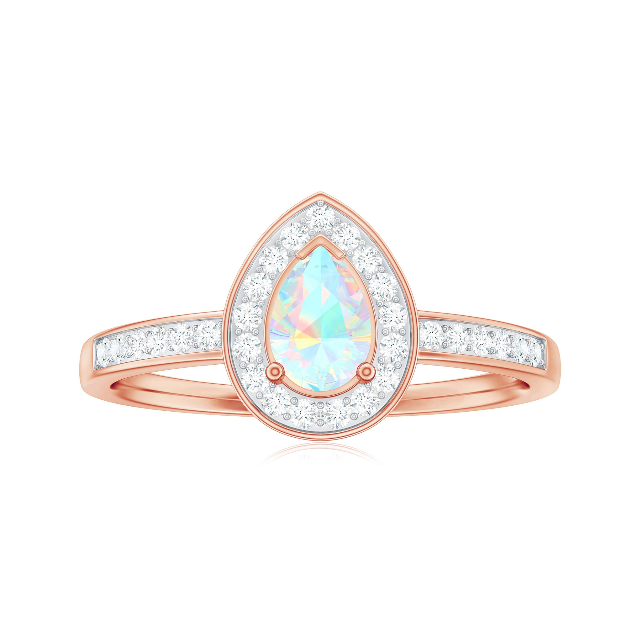 Rosec Jewels-Pear Shaped Ethiopian Opal and Diamond Halo Engagement Ring