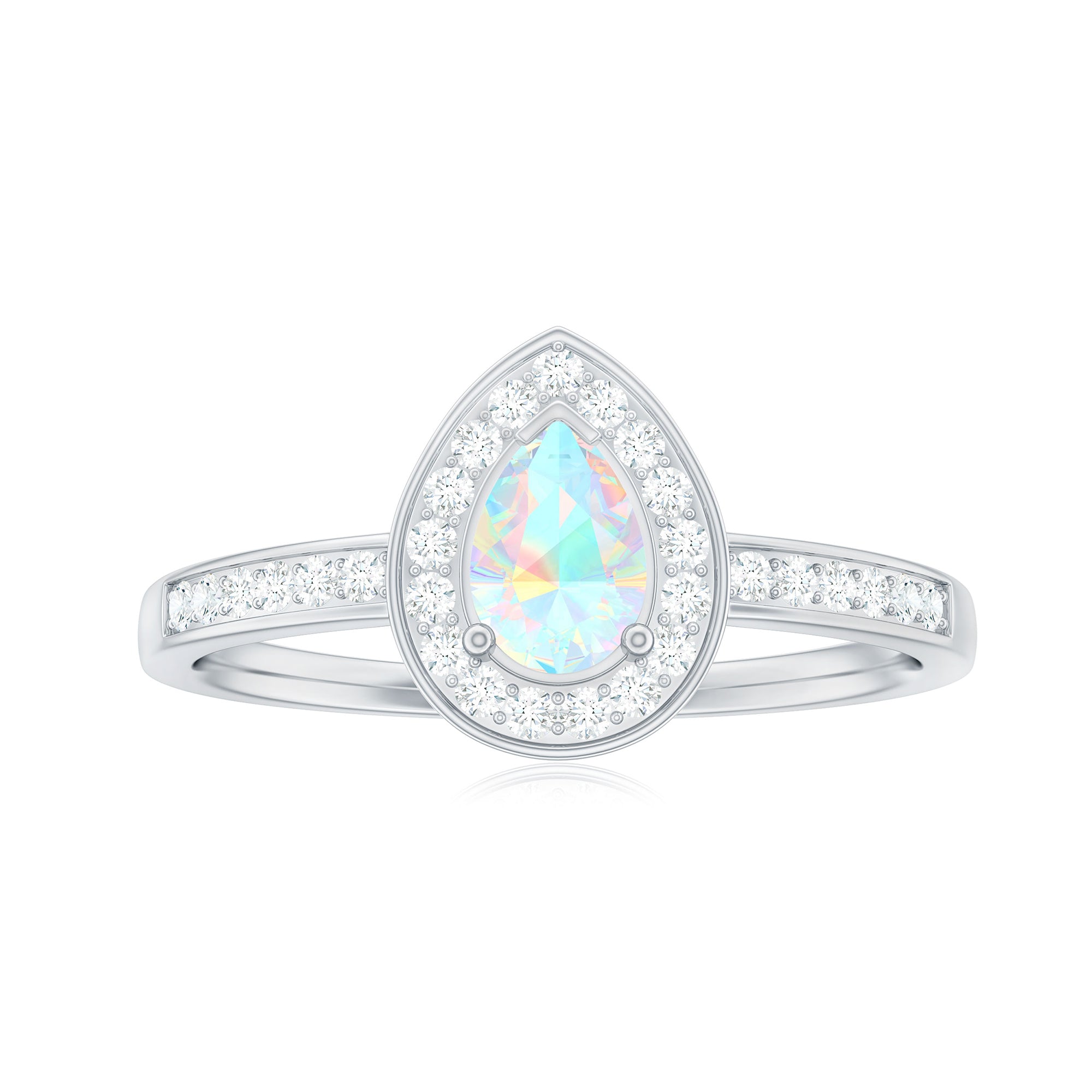 Rosec Jewels-Pear Shaped Ethiopian Opal and Diamond Halo Engagement Ring