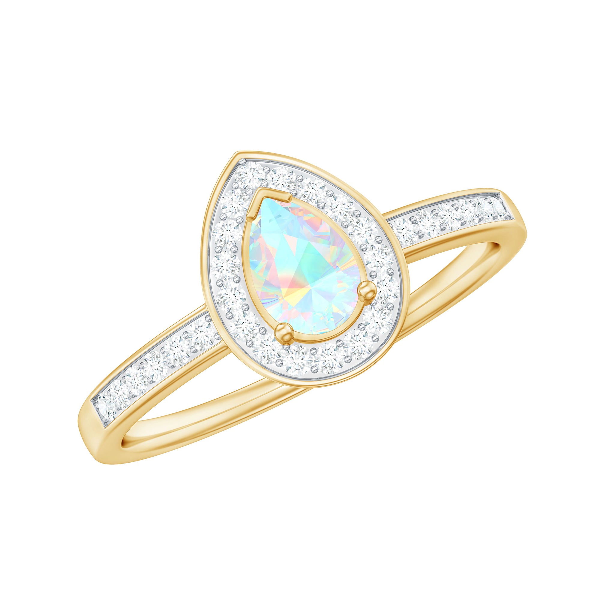 Rosec Jewels-Pear Shaped Ethiopian Opal and Diamond Halo Engagement Ring