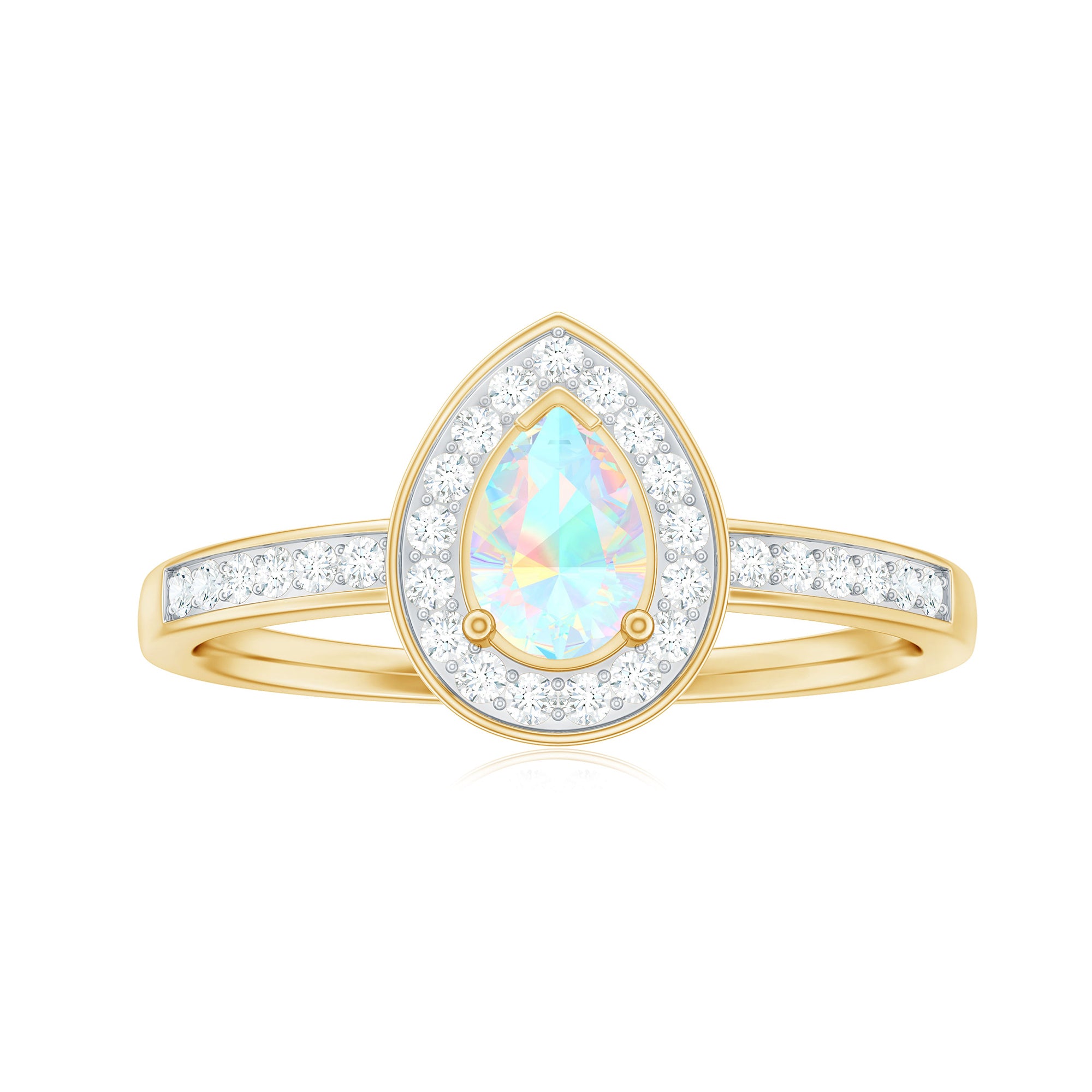 Rosec Jewels-Pear Shaped Ethiopian Opal and Diamond Halo Engagement Ring