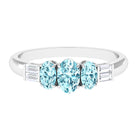 Rosec Jewels-Oval Cut Aquamarine Three Stone Ring with Diamond