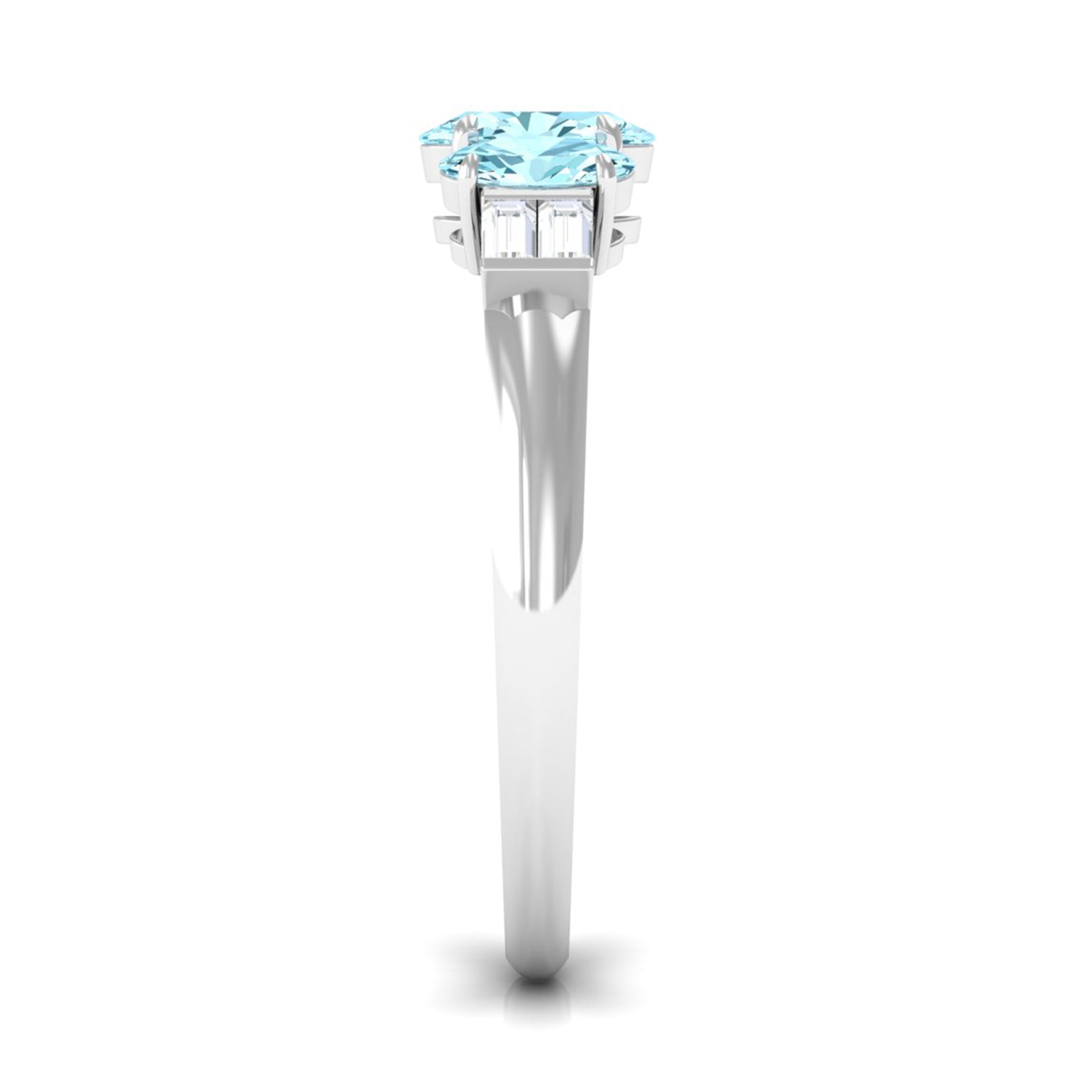 Rosec Jewels-Oval Cut Aquamarine Three Stone Ring with Diamond