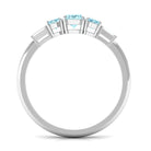 Rosec Jewels-Oval Cut Aquamarine Three Stone Ring with Diamond