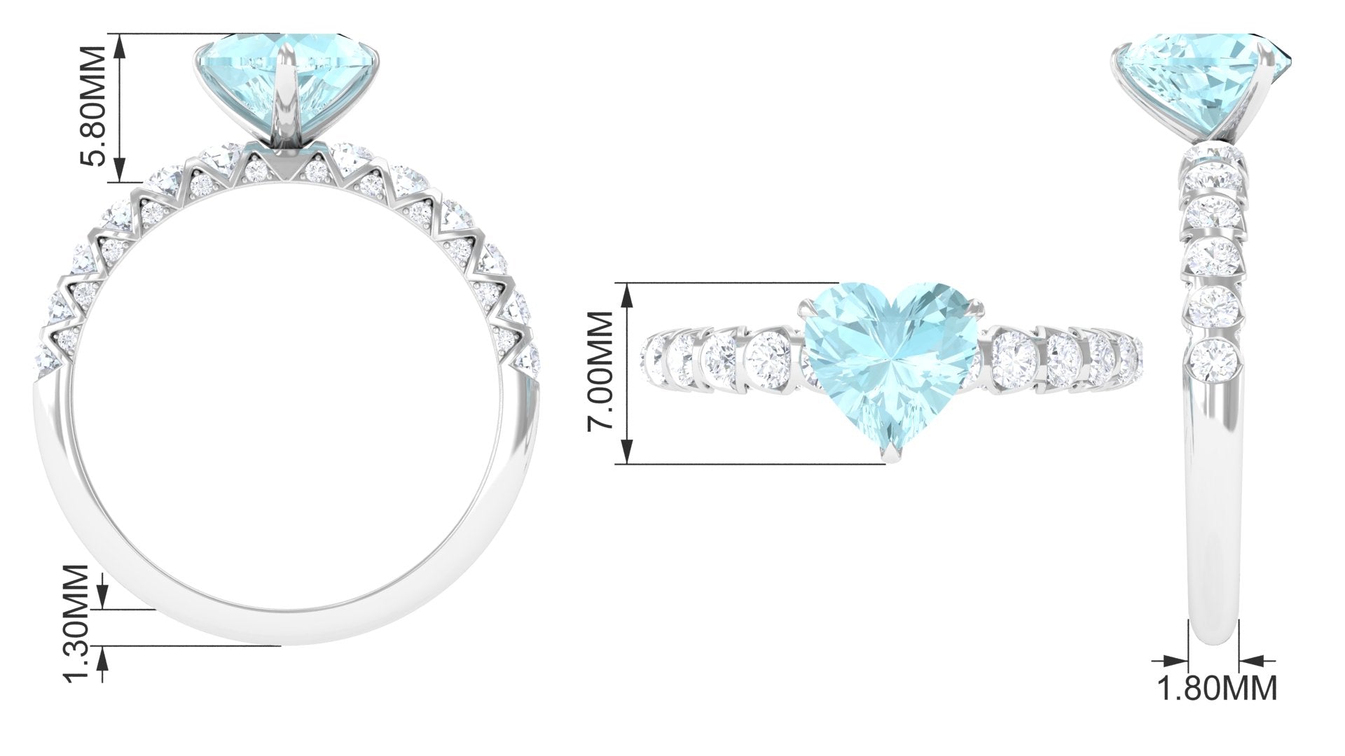 Rosec Jewels-Claw Set Heart Sky Blue Topaz and Diamond Engagement Ring