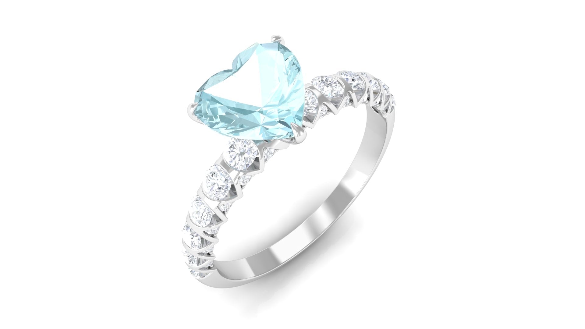 Rosec Jewels-Claw Set Heart Sky Blue Topaz and Diamond Engagement Ring