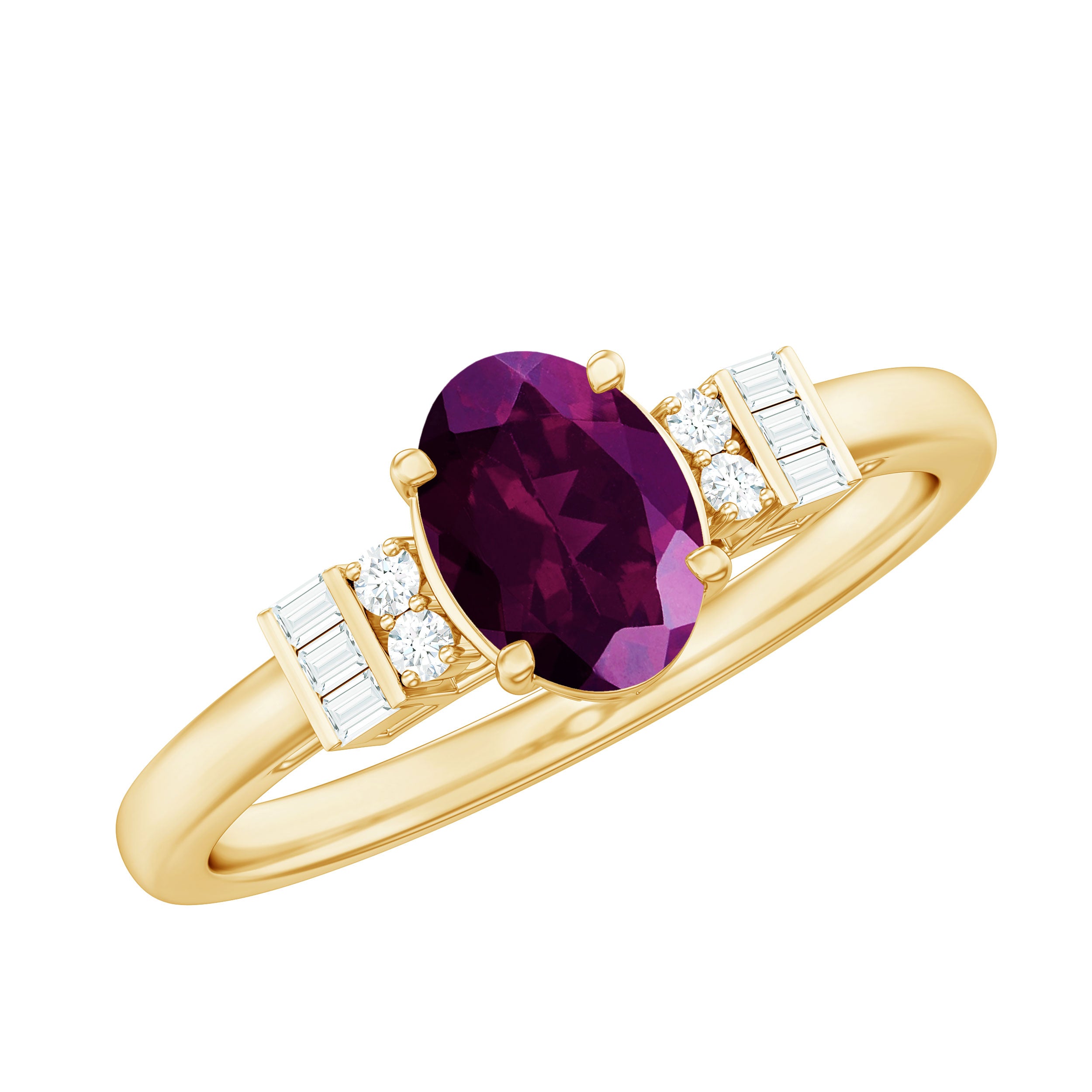 Rosec Jewels-1.25 CT Oval Rhodolite Classic Engagement Ring with Diamond Accent