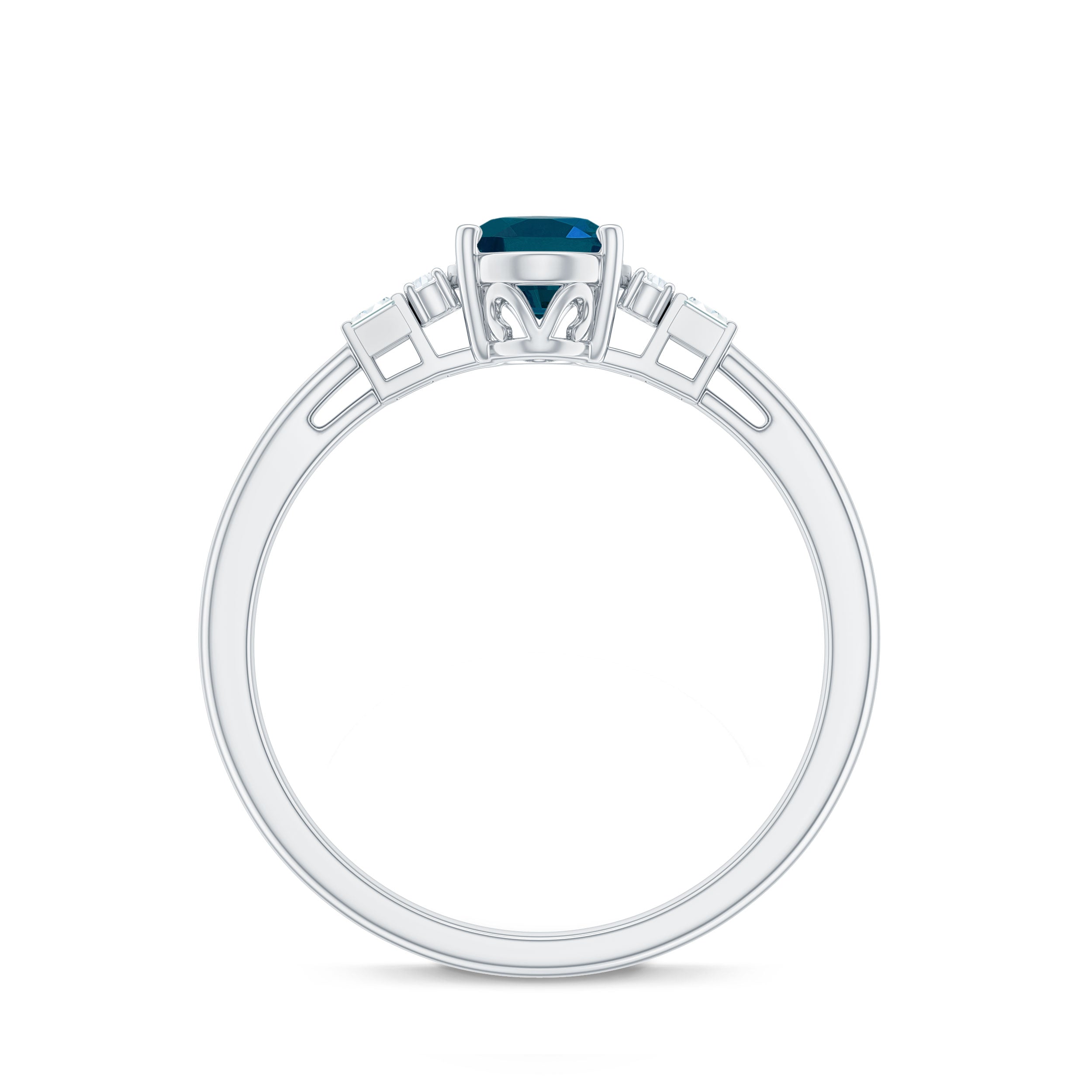 Rosec Jewels-Oval Cut London Blue Topaz Solitaire Engagement Ring with Diamond