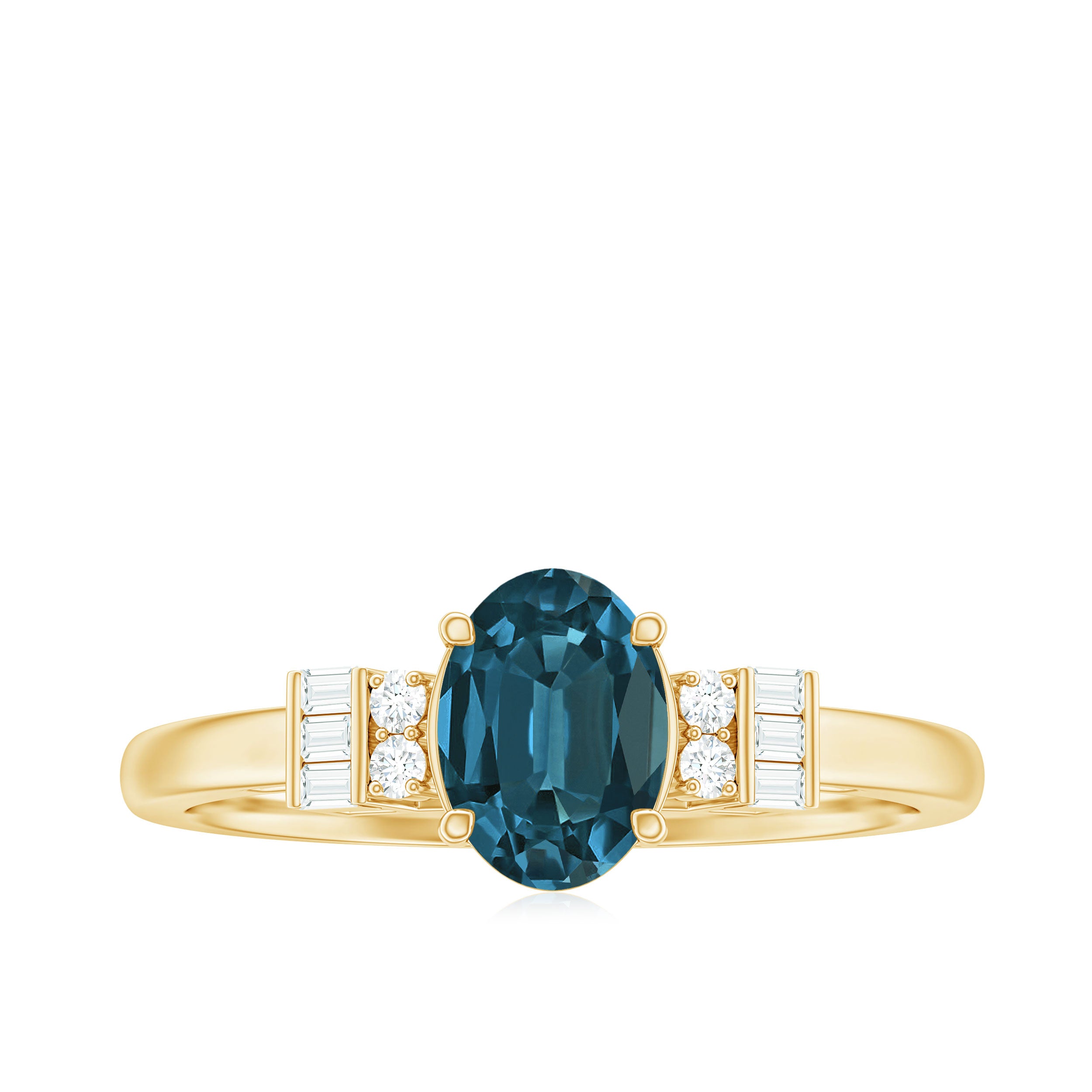 Rosec Jewels-Oval Cut London Blue Topaz Solitaire Engagement Ring with Diamond