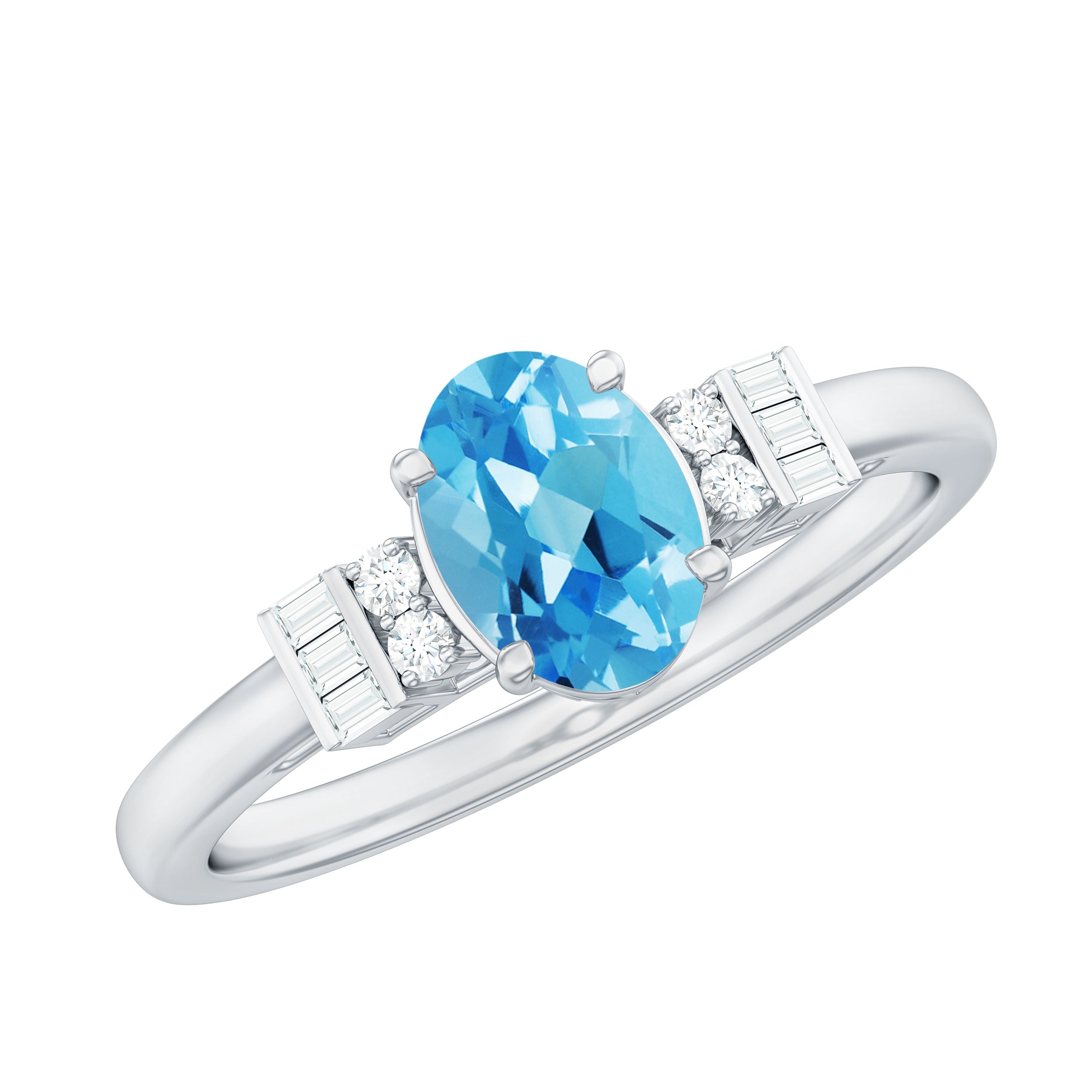 Rosec Jewels-Oval Cut Aquamarine Classic Engagement Ring with Diamond