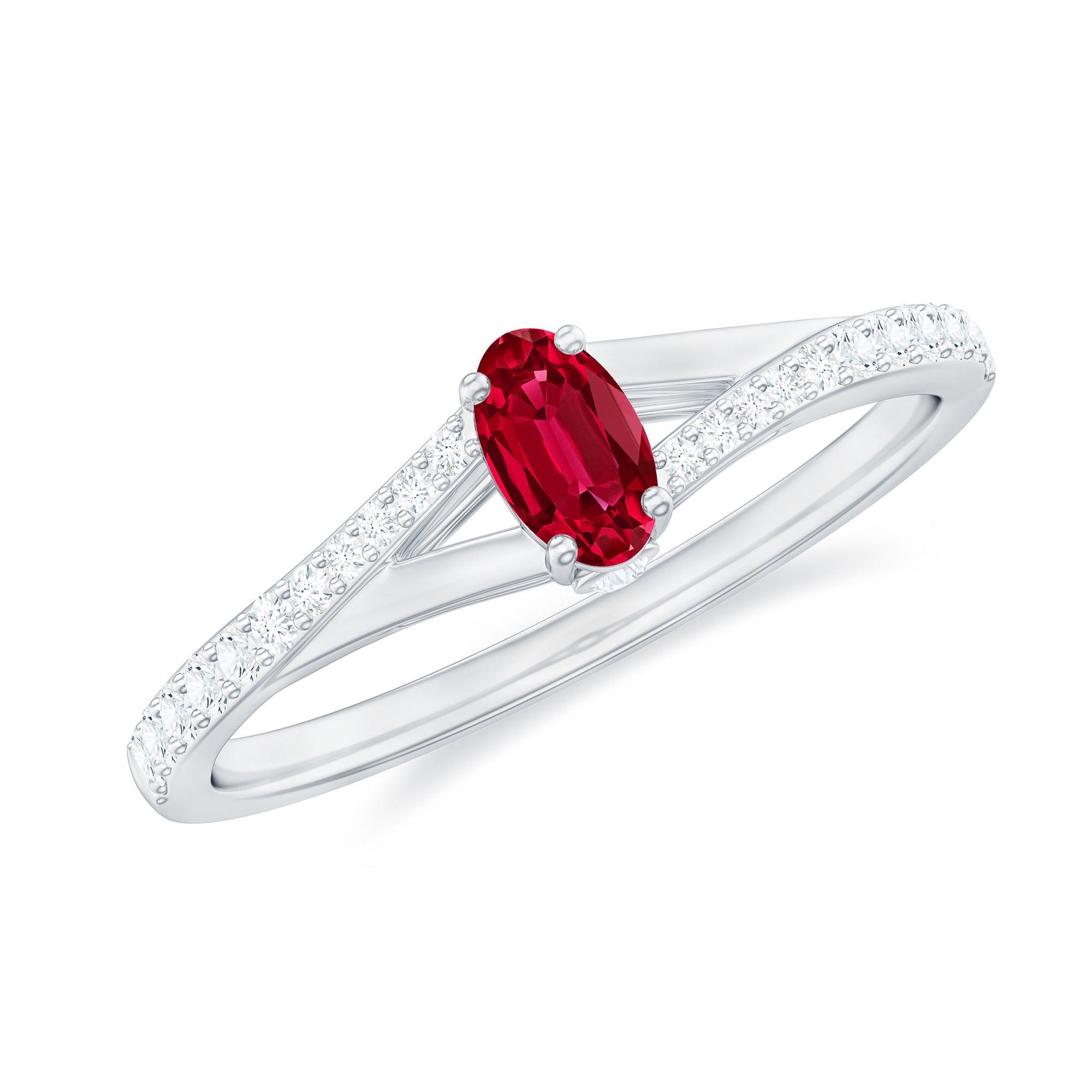 Rosec Jewels-1/2 CT Split Shank Lab Grown Ruby Simple Solitaire Ring with Diamond