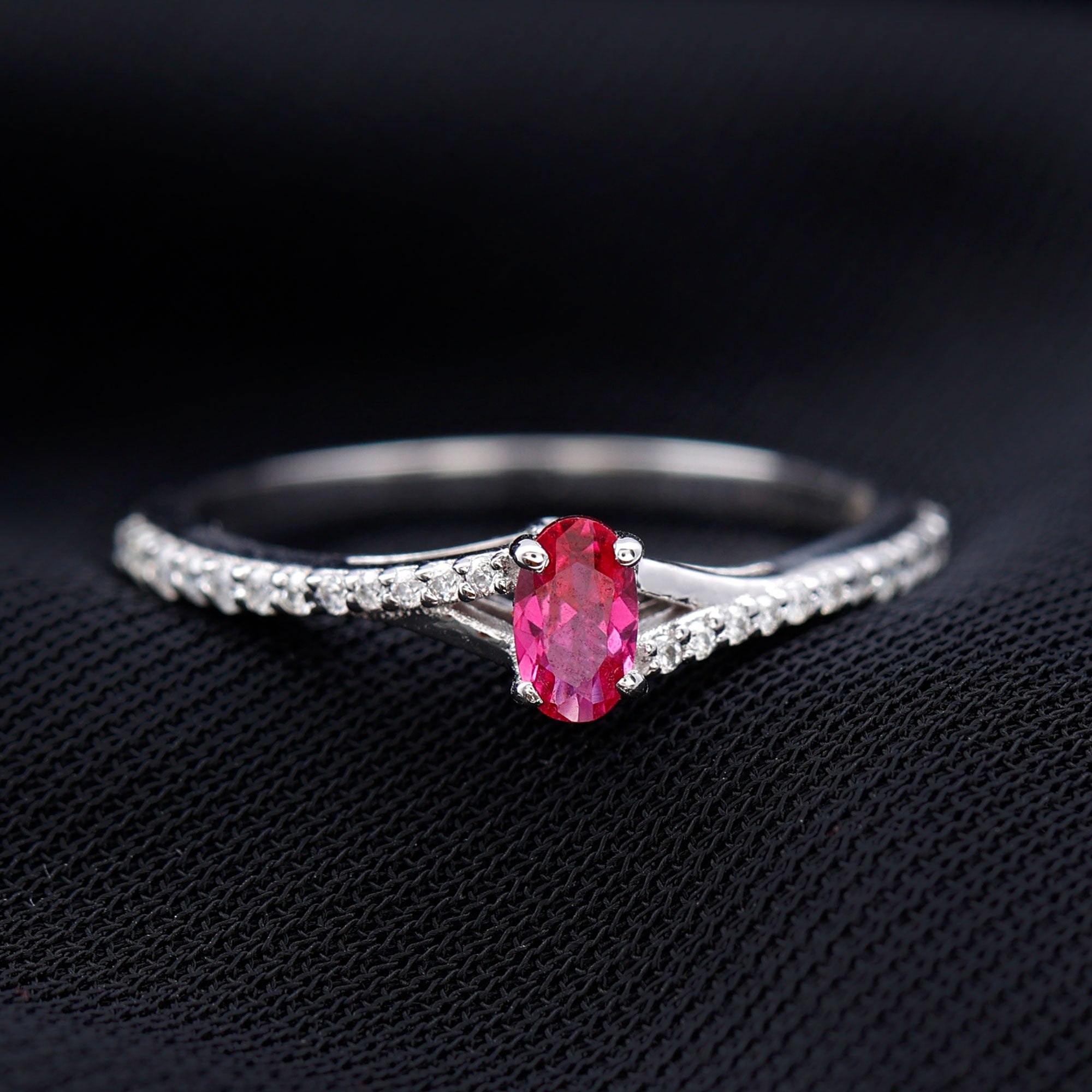 Rosec Jewels-1/2 CT Split Shank Lab Grown Ruby Simple Solitaire Ring with Diamond