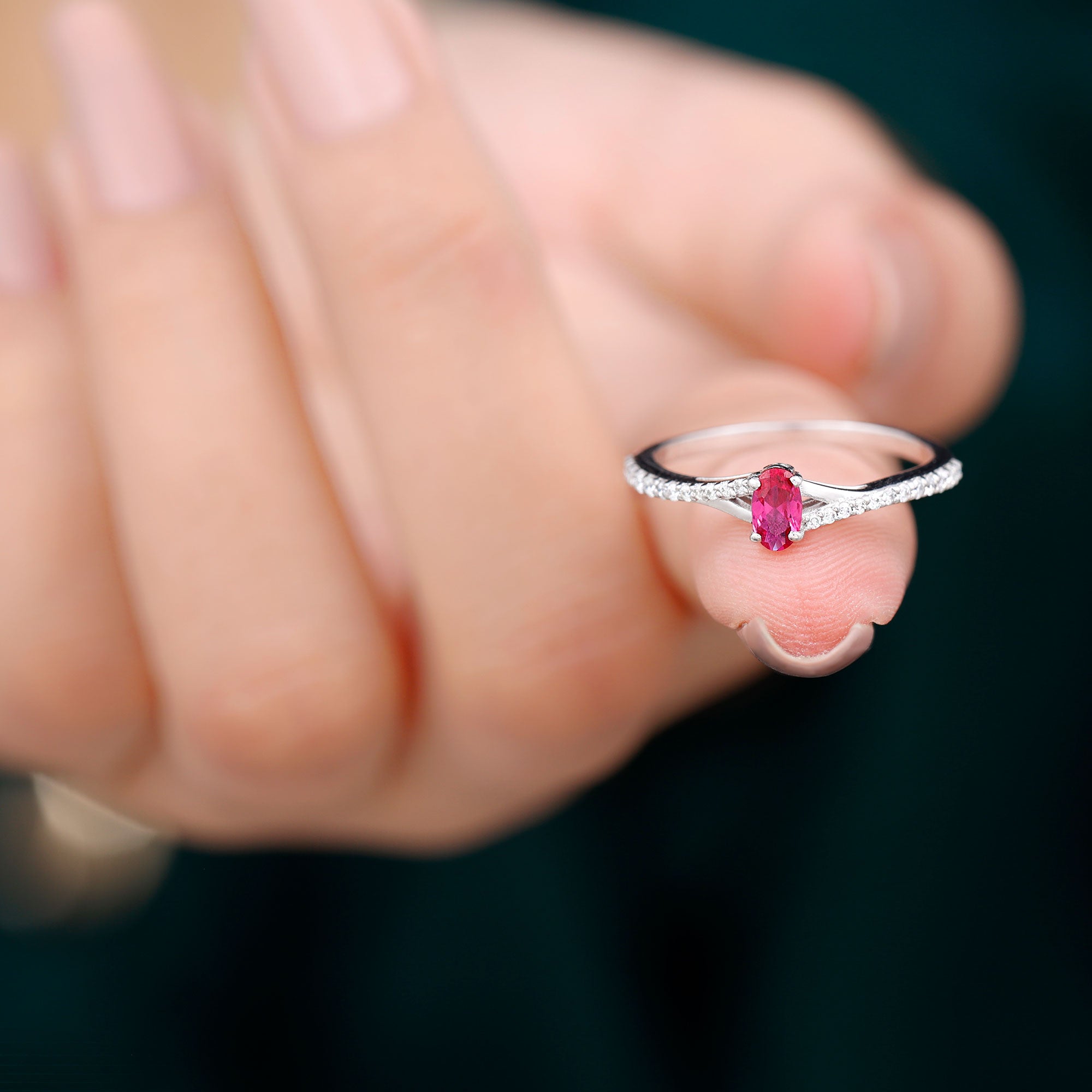 Rosec Jewels-1/2 CT Split Shank Lab Grown Ruby Simple Solitaire Ring with Diamond