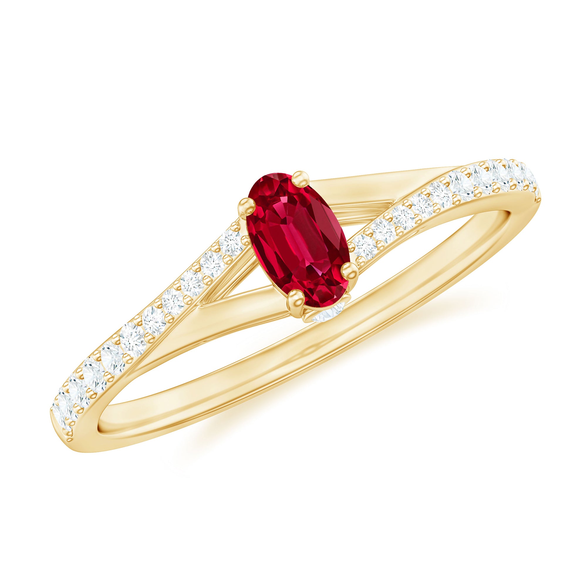 Rosec Jewels-1/2 CT Split Shank Lab Grown Ruby Simple Solitaire Ring with Diamond