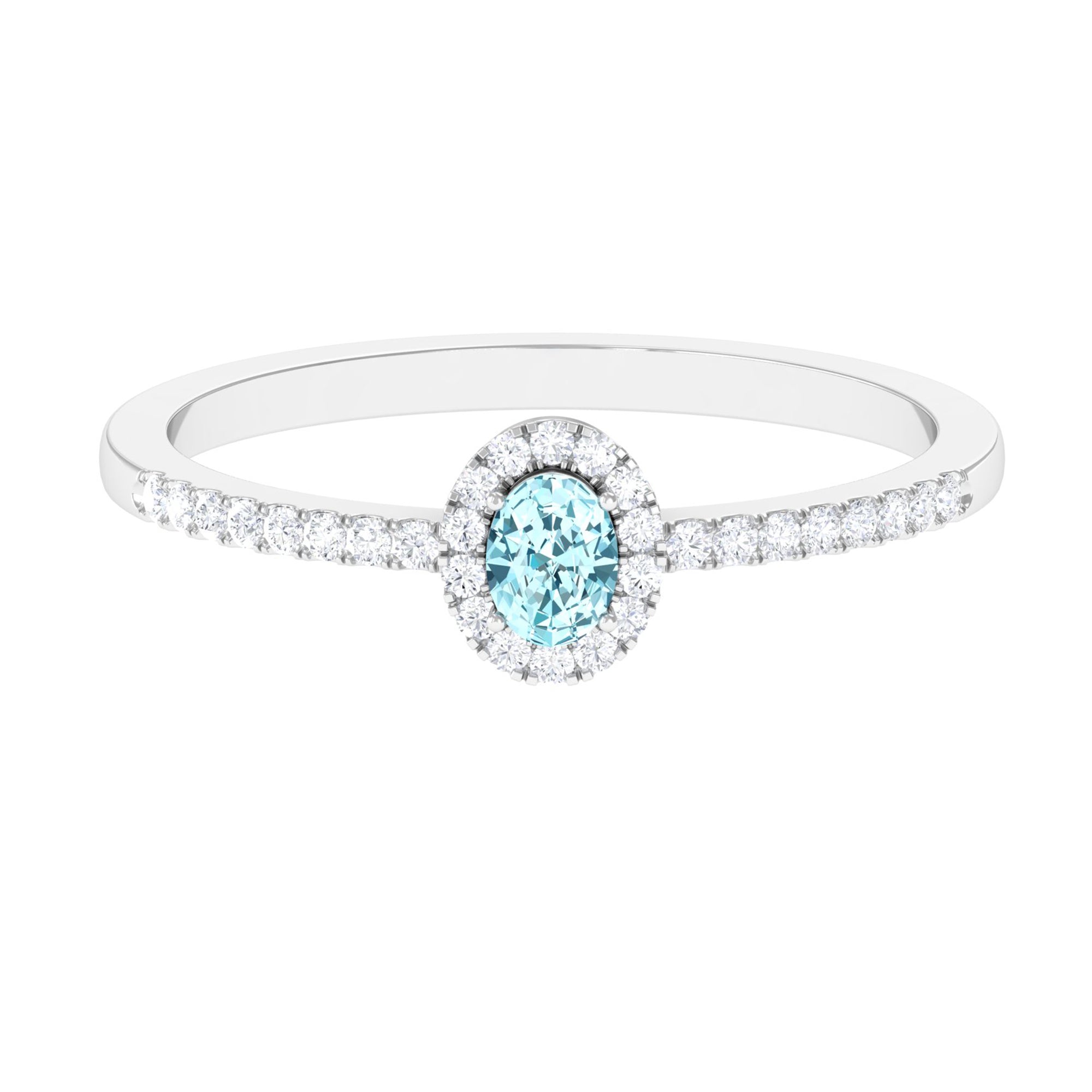 Rosec Jewels-Oval Cut Aquamarine Diamond Halo Ring