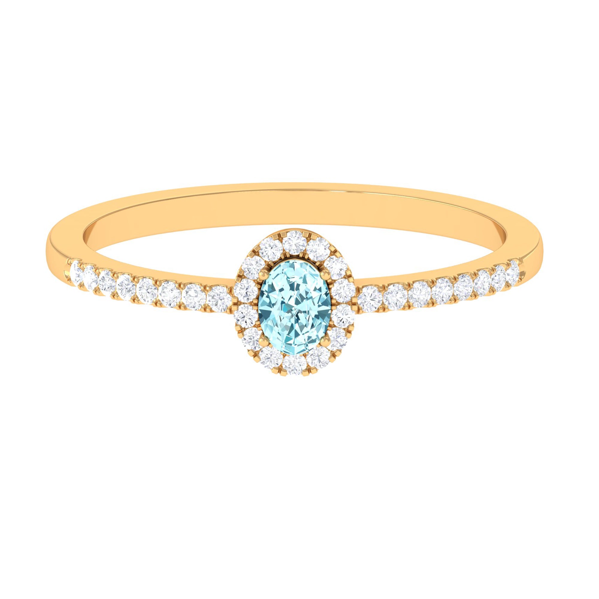 Rosec Jewels-Oval Cut Aquamarine Diamond Halo Ring