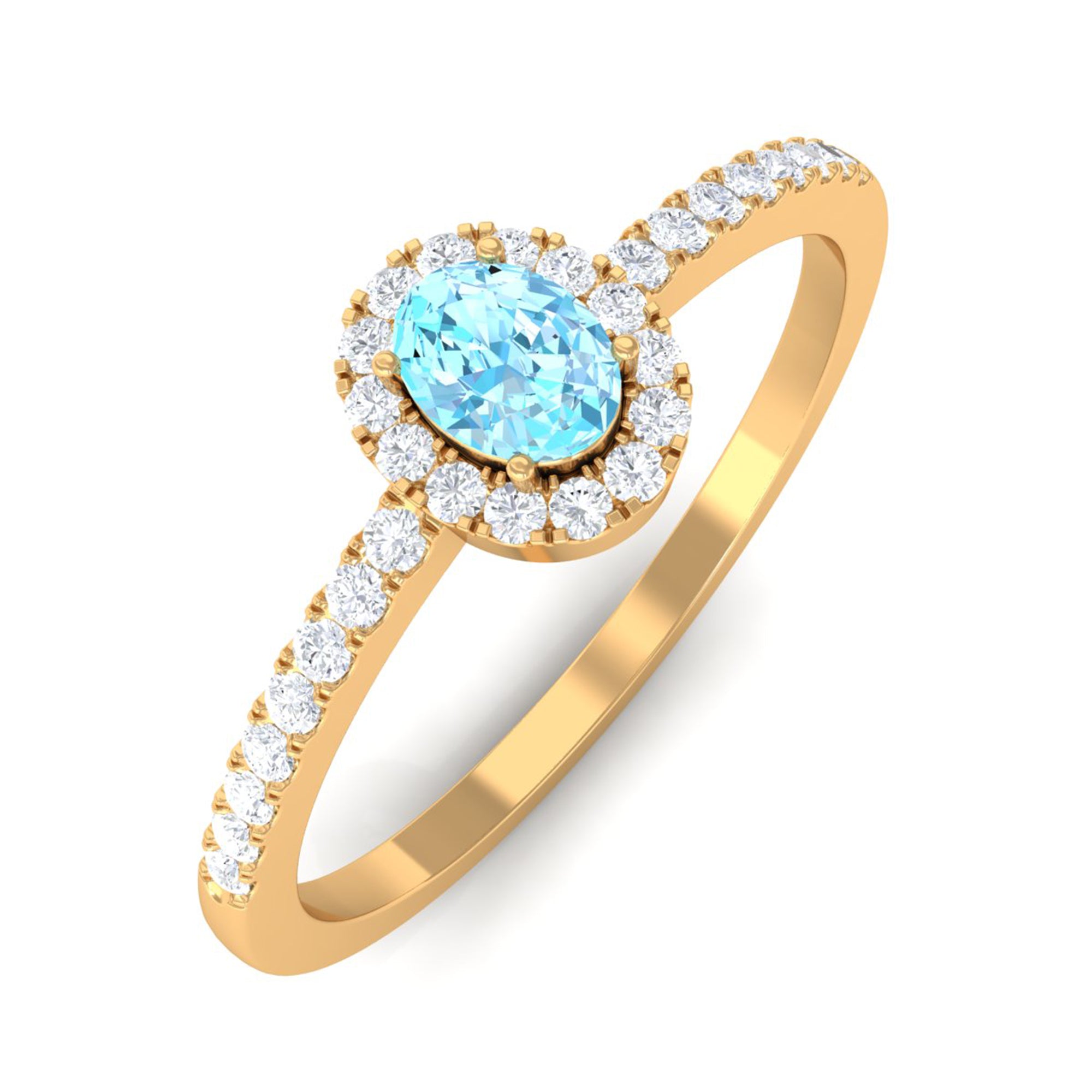 Rosec Jewels-Oval Cut Aquamarine Diamond Halo Ring