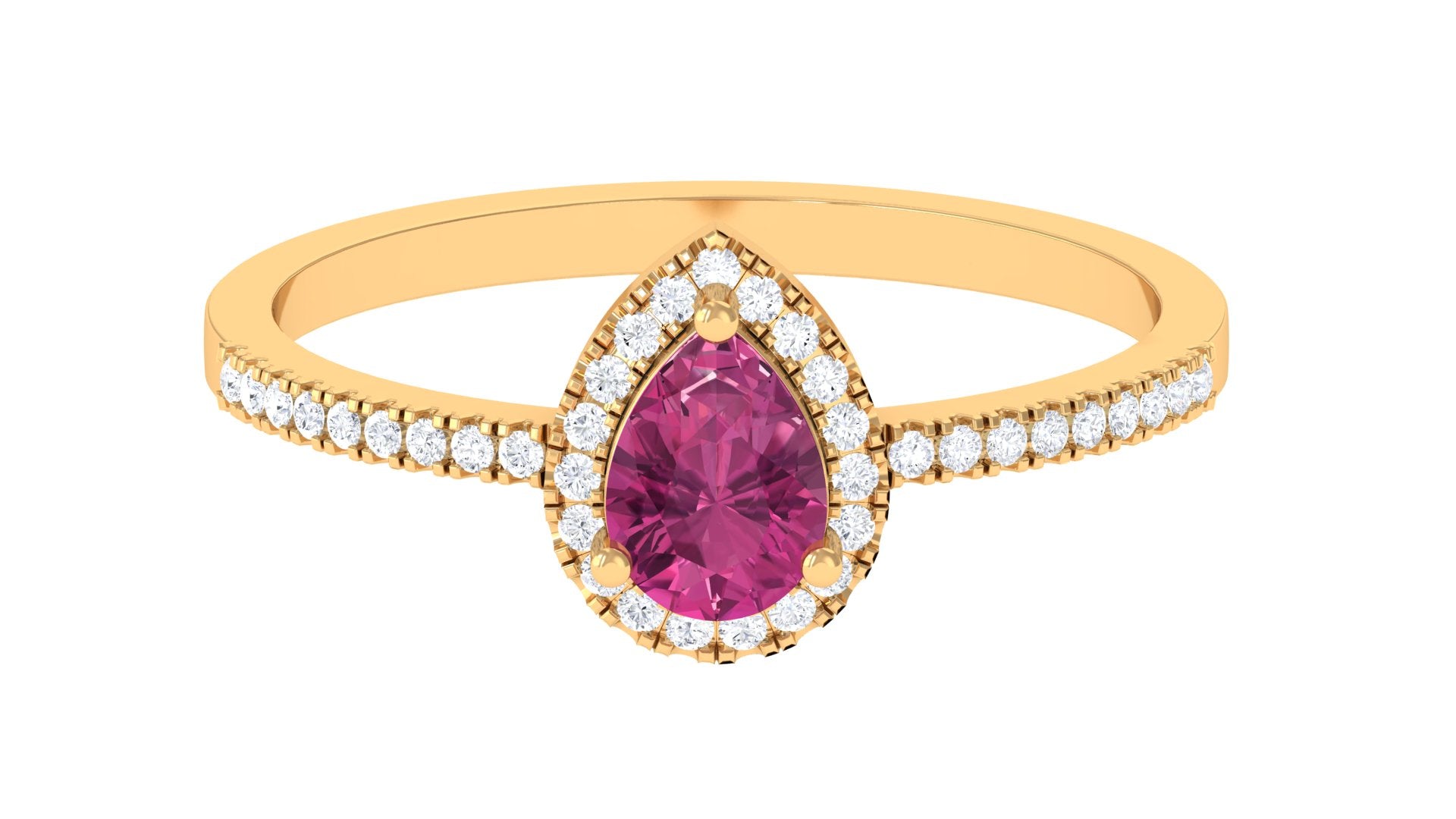 Rosec Jewels-Natural Pink Tourmaline Teardrop Ring with Diamond Halo