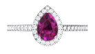 Rosec Jewels-Natural Rhodolite Teardrop Halo Ring with Diamond