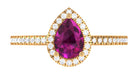 Rosec Jewels-Natural Rhodolite Teardrop Halo Ring with Diamond