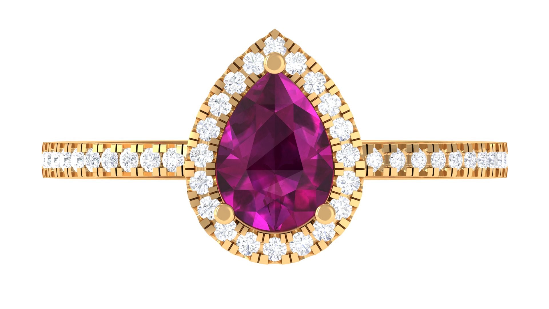 Rosec Jewels-Natural Rhodolite Teardrop Halo Ring with Diamond