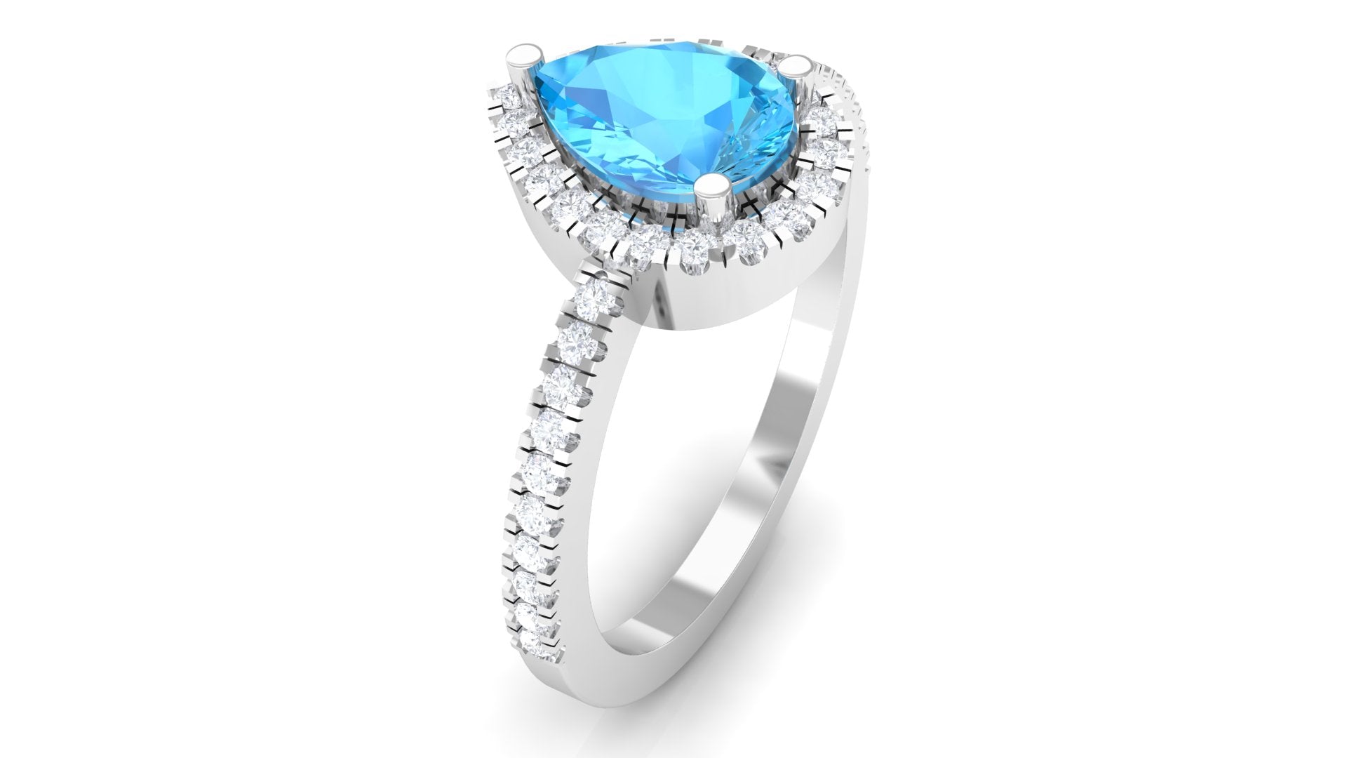 Rosec Jewels-Minimal Swiss Blue Topaz Engagement Ring with Diamond Accent