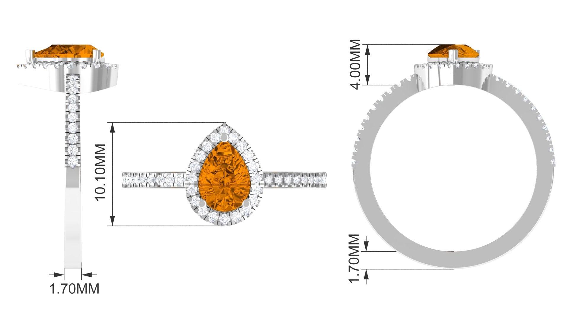 Rosec Jewels-1 CT Natural Citrine Teardrop Halo Engagement Ring with Diamond