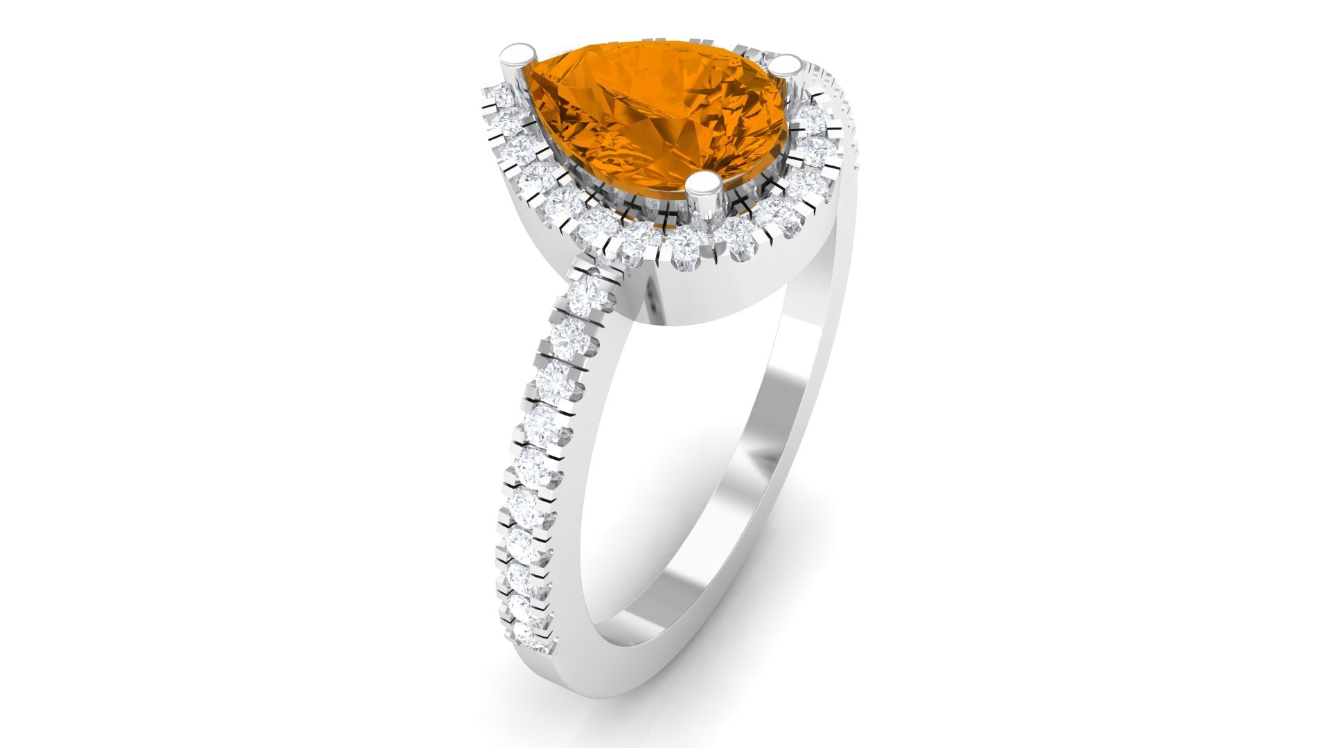 Rosec Jewels-1 CT Natural Citrine Teardrop Halo Engagement Ring with Diamond