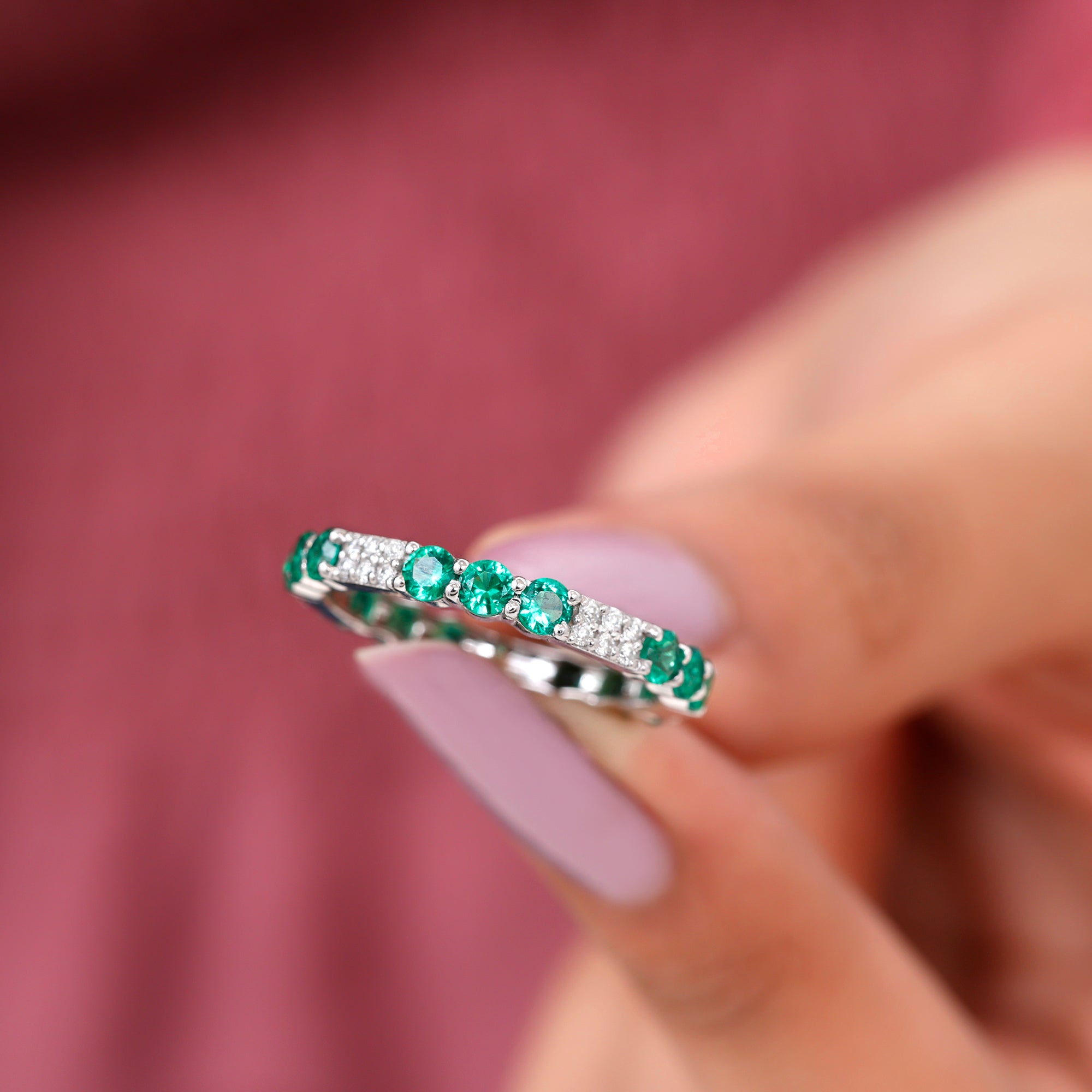 Rosec Jewels-Lab Grown Emerald and Diamond Designer Full Eternity Ring