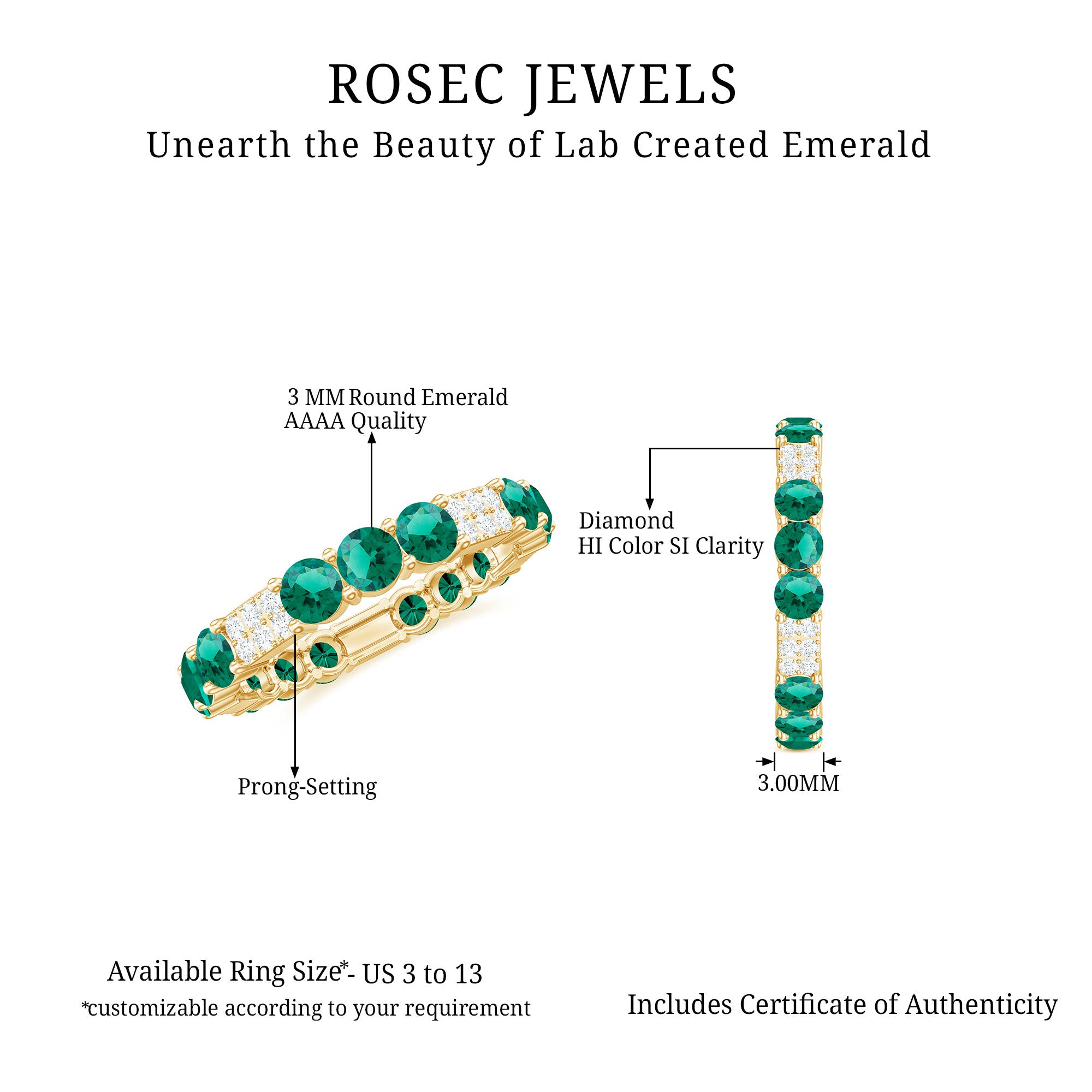 Rosec Jewels-Lab Grown Emerald and Diamond Designer Full Eternity Ring