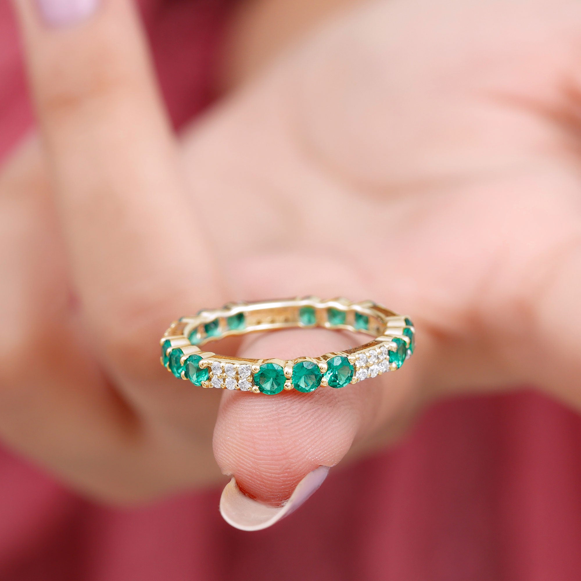 Rosec Jewels-Lab Grown Emerald and Diamond Designer Full Eternity Ring