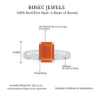 Rosec Jewels-Octagon Cut Real Fire Opal Solitaire Ring with Diamond