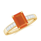 Rosec Jewels-Octagon Cut Real Fire Opal Solitaire Ring with Diamond