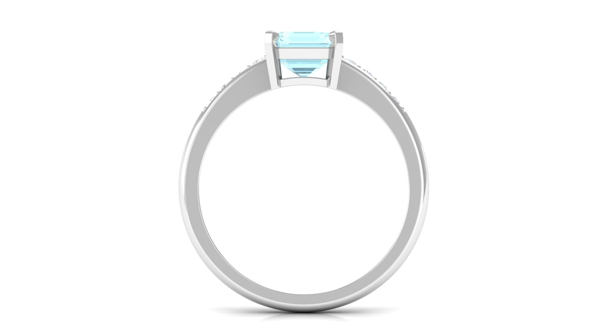 Rosec Jewels-Emerald Cut Shape Sky Blue Topaz Solitaire Engagement Ring with Diamond Side Stones