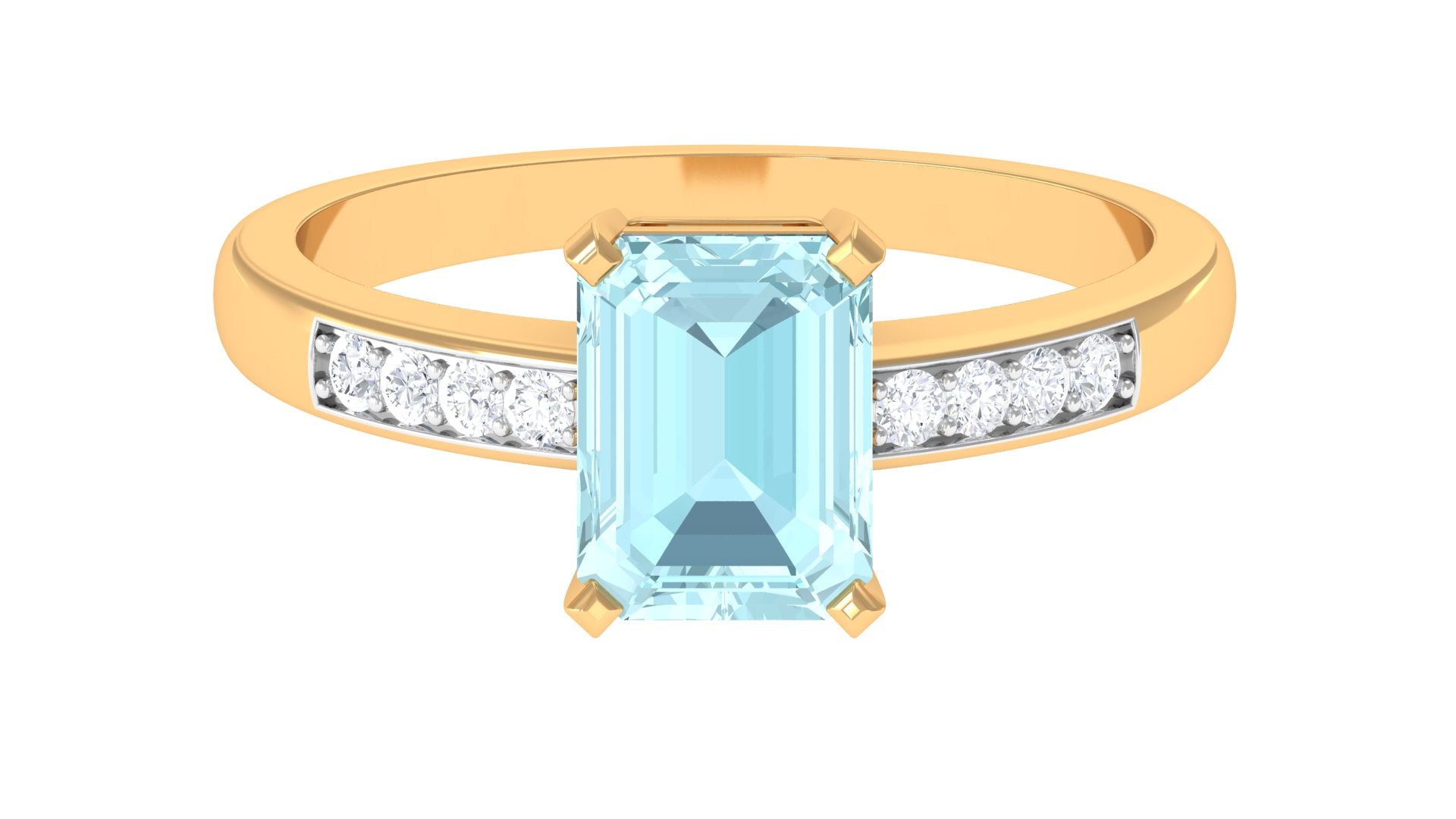 Rosec Jewels-Emerald Cut Shape Sky Blue Topaz Solitaire Engagement Ring with Diamond Side Stones