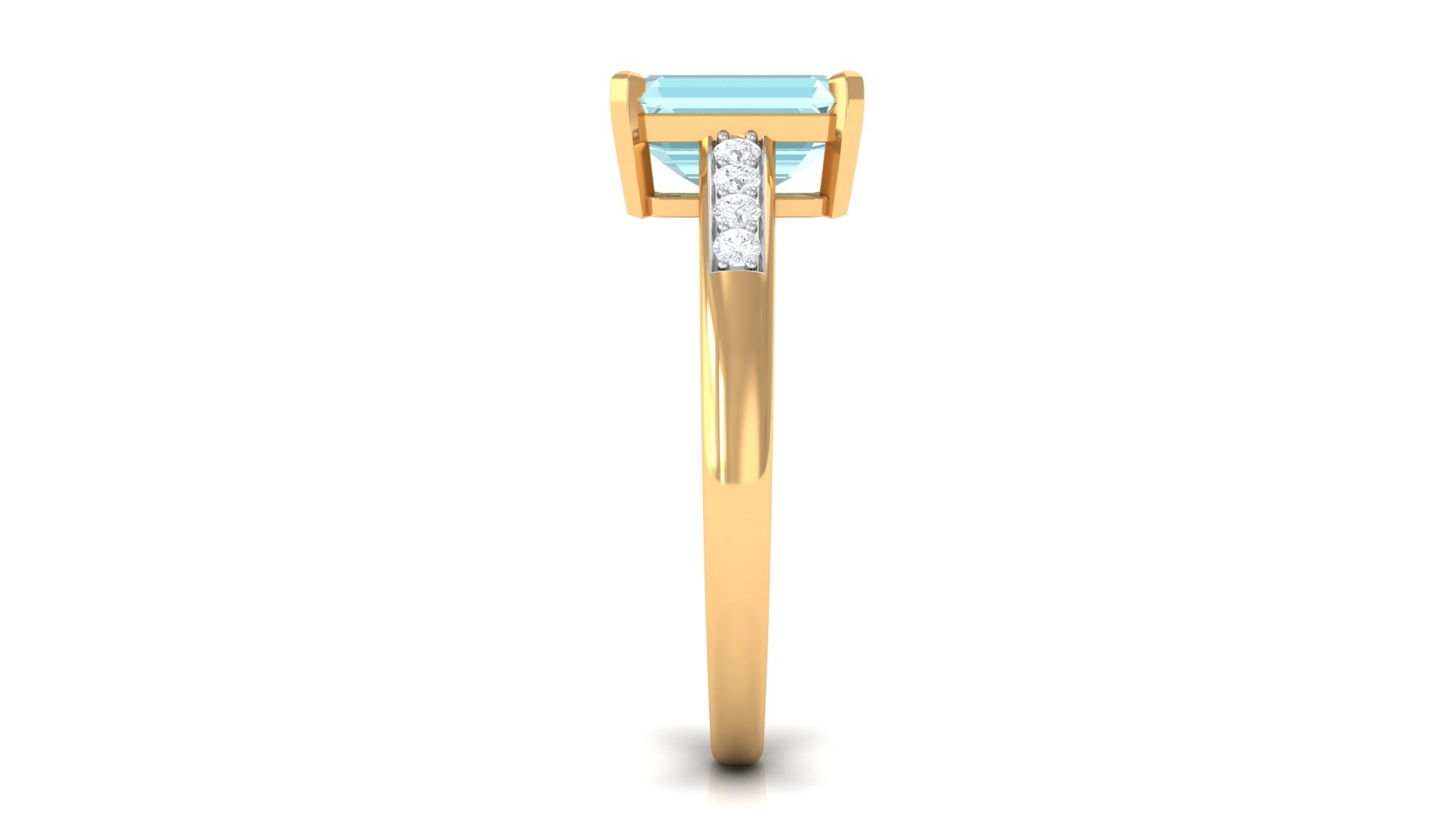 Rosec Jewels-Emerald Cut Shape Sky Blue Topaz Solitaire Engagement Ring with Diamond Side Stones