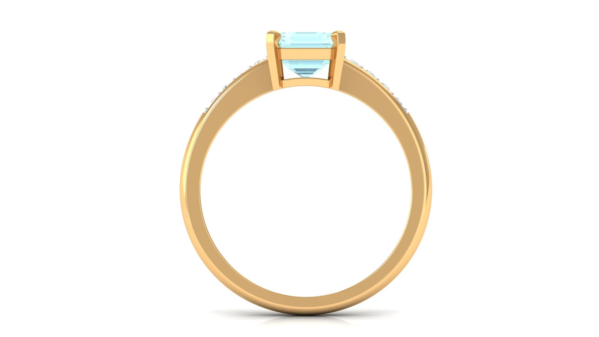 Rosec Jewels-Emerald Cut Shape Sky Blue Topaz Solitaire Engagement Ring with Diamond Side Stones