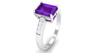 Rosec Jewels-Octagon Cut Amethyst Solitaire Engagement Ring with Diamond Side Stones